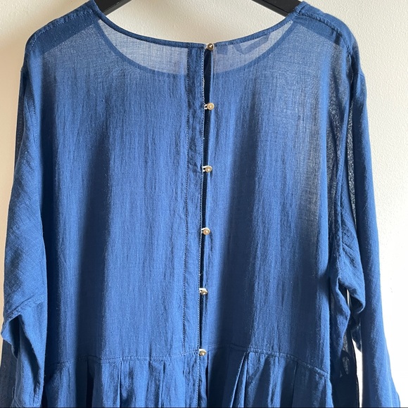 Inijiri blue cotton midi dress size 42 hand loomed indigo size fits S M L - Picture 10 of 15